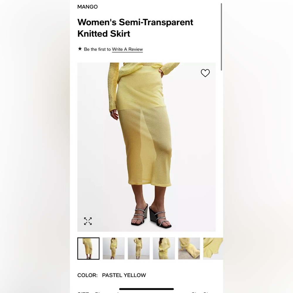 New! Mango Women's Semi-Transparent Knitted Skirt pastel yellow size medium
